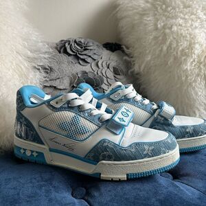 Louis Vuitton Trainer Low 'Velcro Strap - Light Blue Monogram Denim